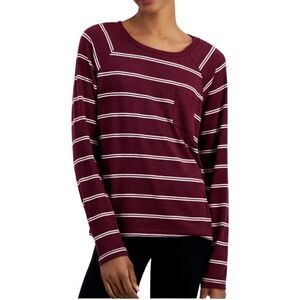 Alfani Ultra Soft Crewneck Pajama Top Hacci Stripe Burgundy Extra Small NWT